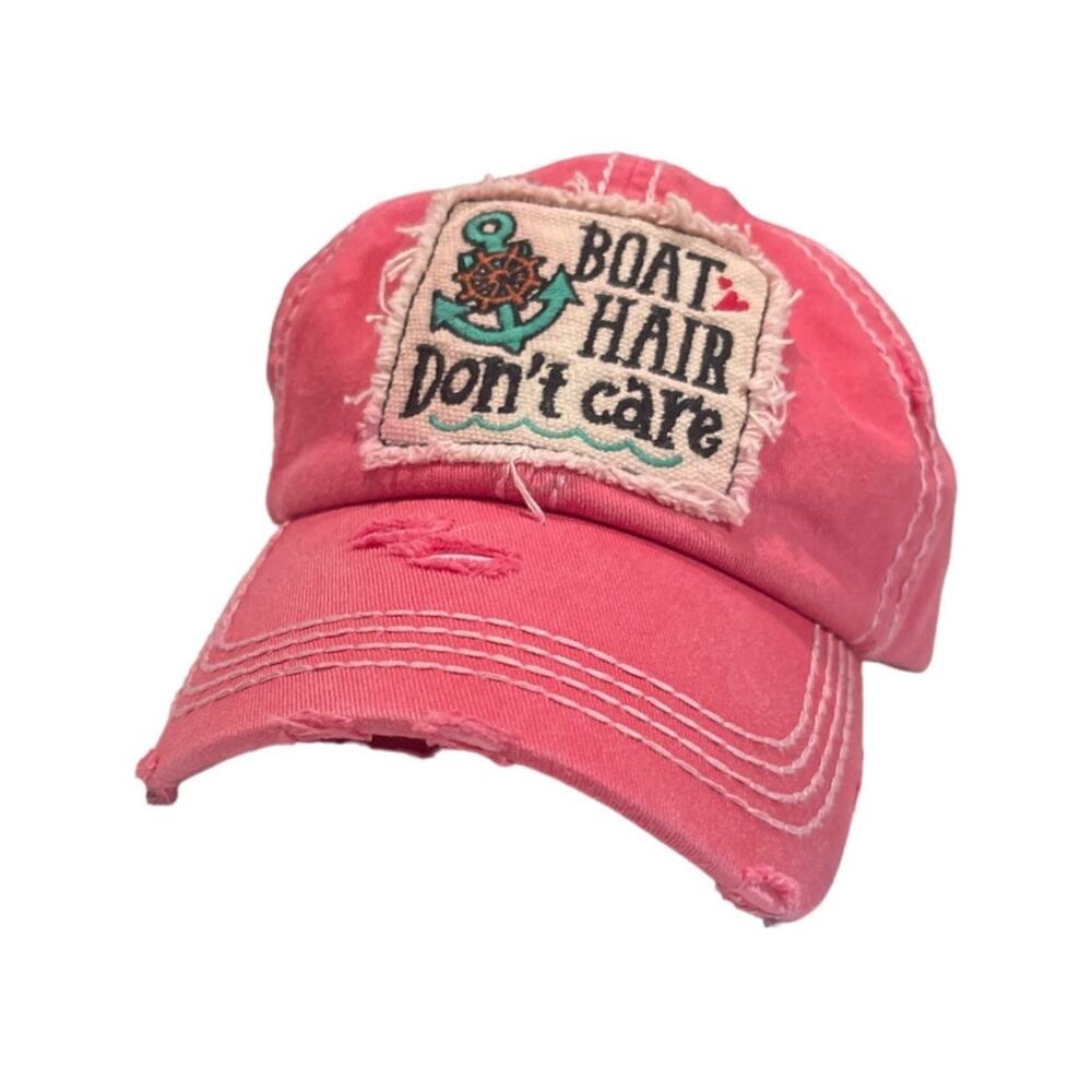 KBETHOS Vintage Distressed Baseball Cap  Boat Hair Don't Care in Pink| Boat Life